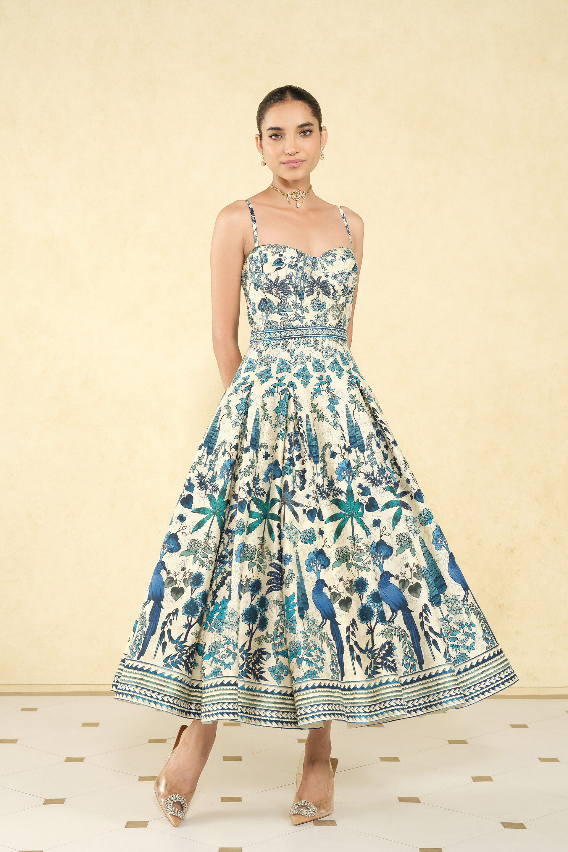 Avis Printed Silk 50s Dress - Cream, Cream, image 3